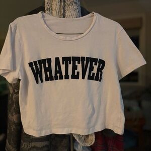 White Crop Top with Black 'Whatever' Print